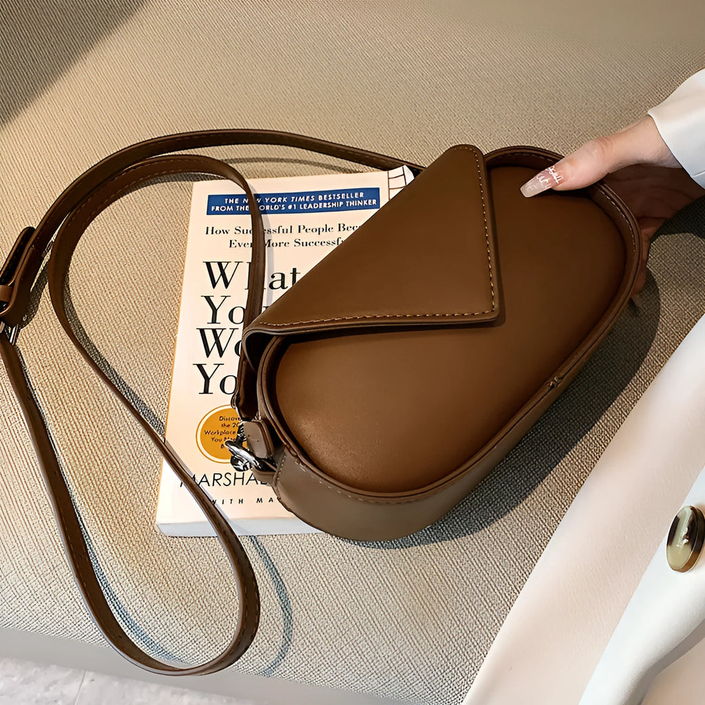 Retro patchwork shoulder bag in brown, PU outer, horizontal square shape, single strap