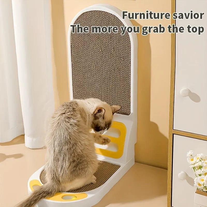 L-shape grey cat scratching board with sisal surface in room corner