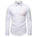 New Men's Long-sleeved Printed Casual Shirt in Polyester with Wool Lining and Slim Fit - Available in White, Black, Navy Blue - S to 2XL for Youth Adults Leisure Wear