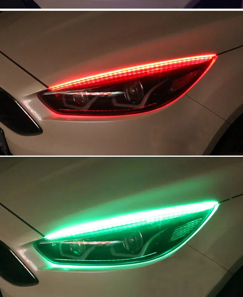 RGB colour changing LED daytime running light strip for cars with remote control.