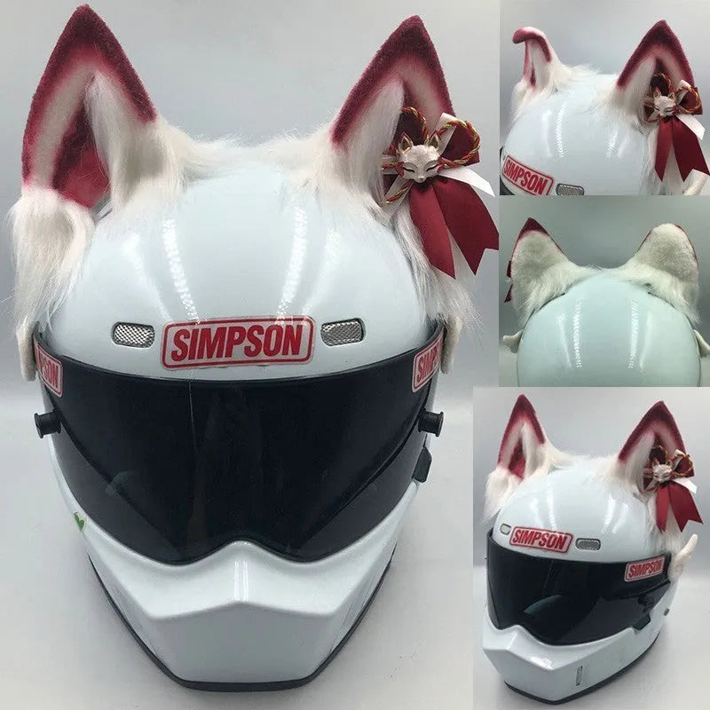 ABS plastic helmet decoration set featuring cat ears and tail for motorcycle helmets 62cm circumference