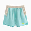 Man's loose grey workout shorts with elastic waist and lace-up fly for gym training