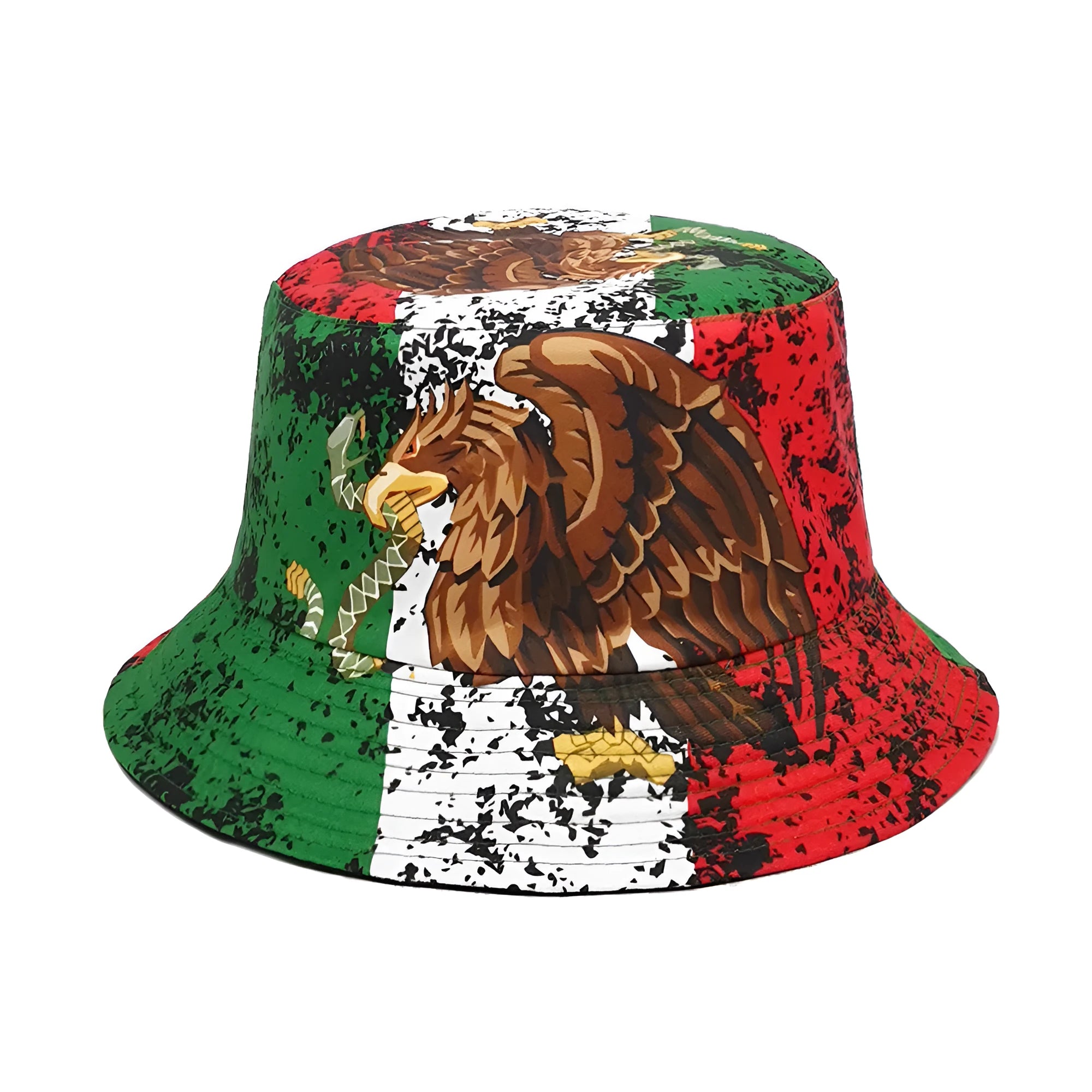 Eagle pattern retro bucket hat with dome crown in polyester fabric, size M for 56-58cm head circumference