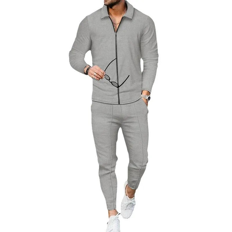 Fashion zipper cardigan casual sports suit in white, sapphire blue, black, khaki, or light grey, sizes S-XXXL