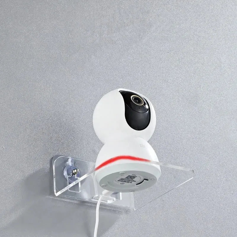Acrylic right angle camera shelving bracket in black, 13.5x11.5x5.5cm, for no-drill wall mount