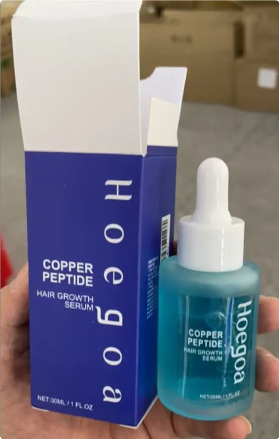 Copper peptide hair growth serum 30ml bottle with castor oil, avocado oil and coconut oil ingredients