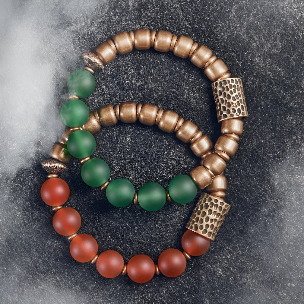 Retro ethnic style couples bracelet with natural agate stone beads in traditional processing