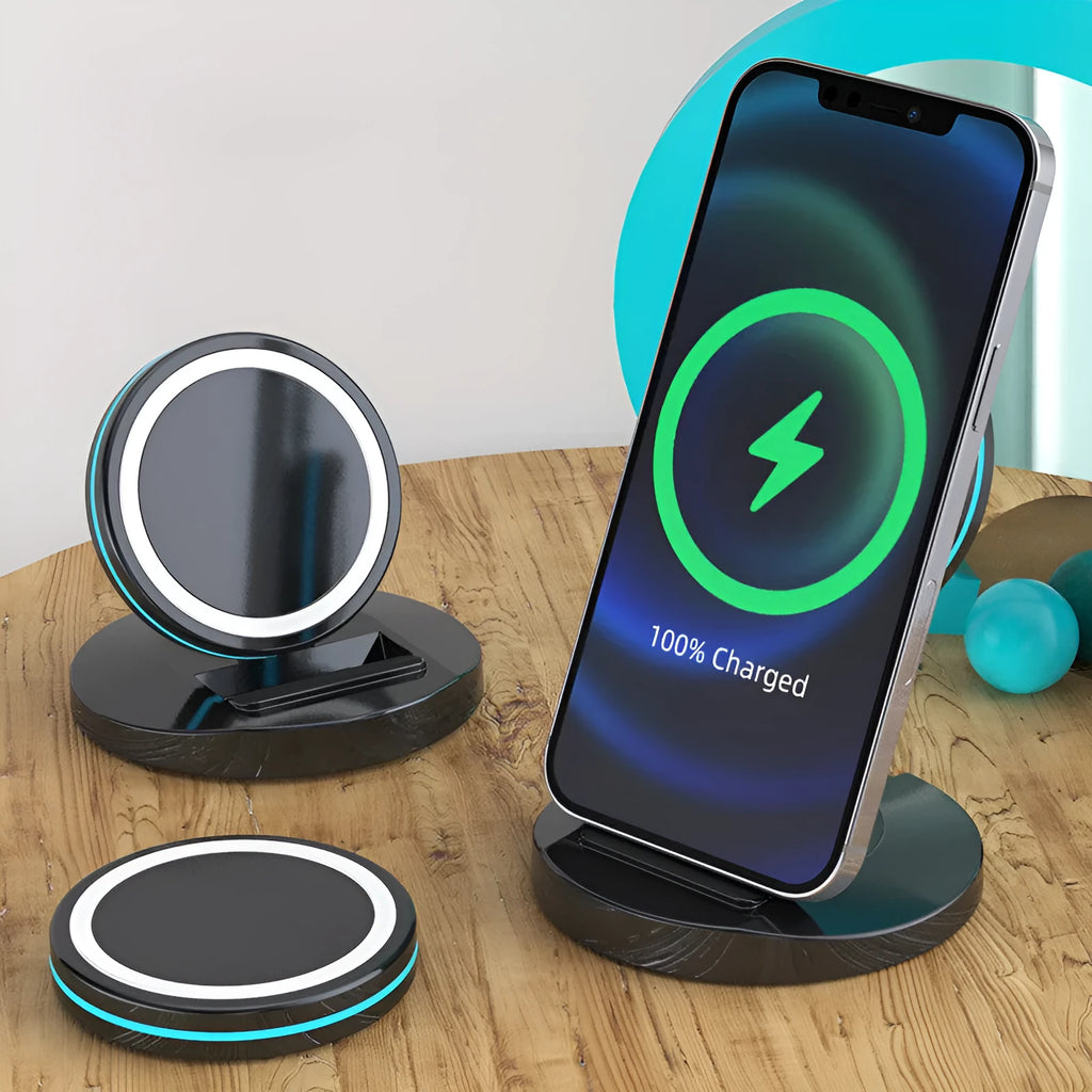 Folding magnetic wireless charging stand for iPhone 12 with MagSafe compatibility
