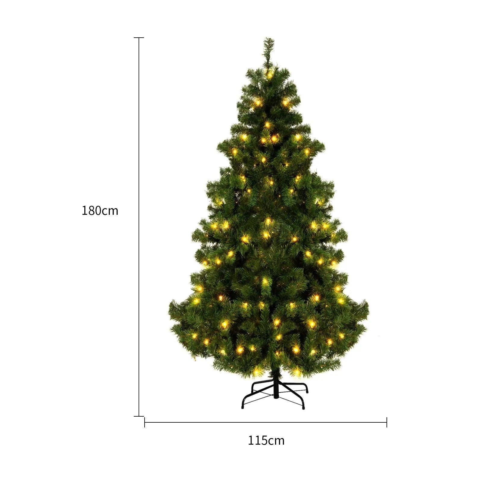 PVC artificial snow Christmas tree with green and white branches and metal stand, height 180cm