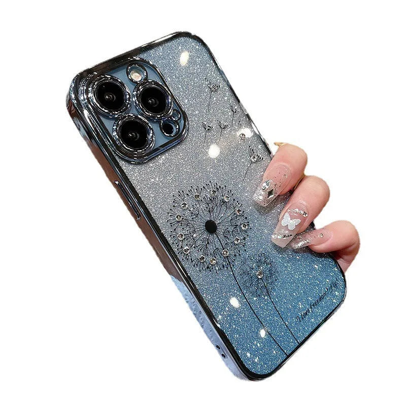Gradient glitter silicone phone case for Apple iPhone, transparent electroplated cover in purple pink blue silver green black