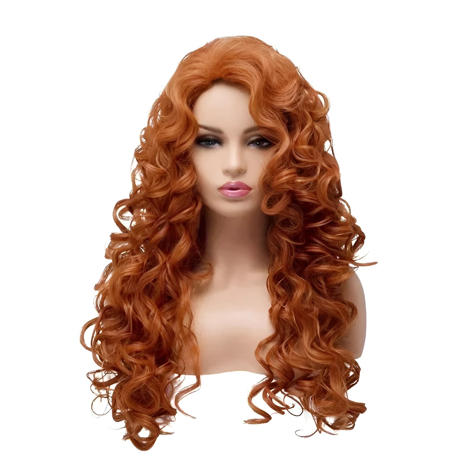Brown long curly wavy synthetic wig with instant noodles fluffy texture for Halloween cosplay