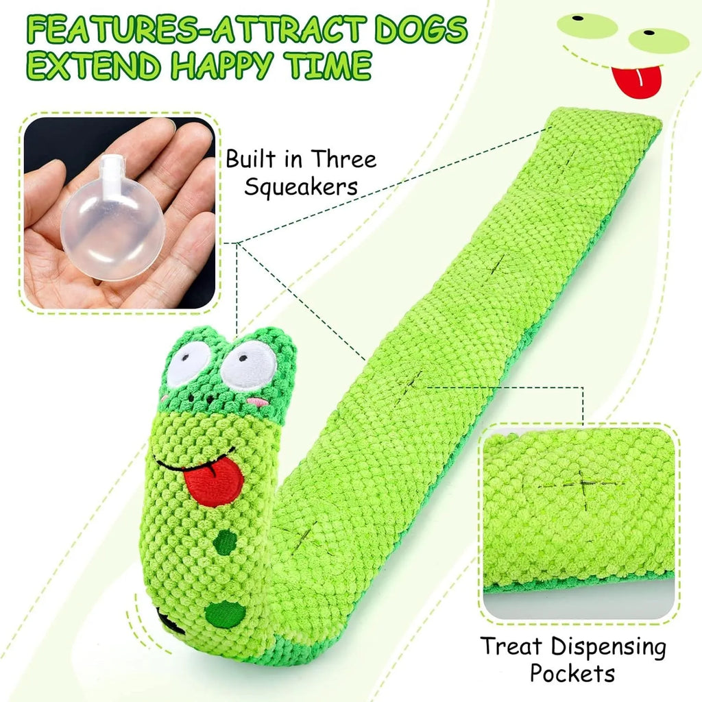 Squeak dog toy in snail shape with hidden food holes for foraging training