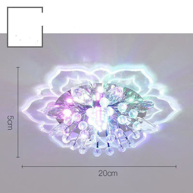 Modern crystal ceiling lamp with flower-shaped shade showing concealed and exposed installation options