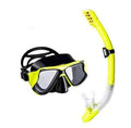 Black diving mask with anti-fog lens, PC frame, silicone strap, and removable mouthpiece