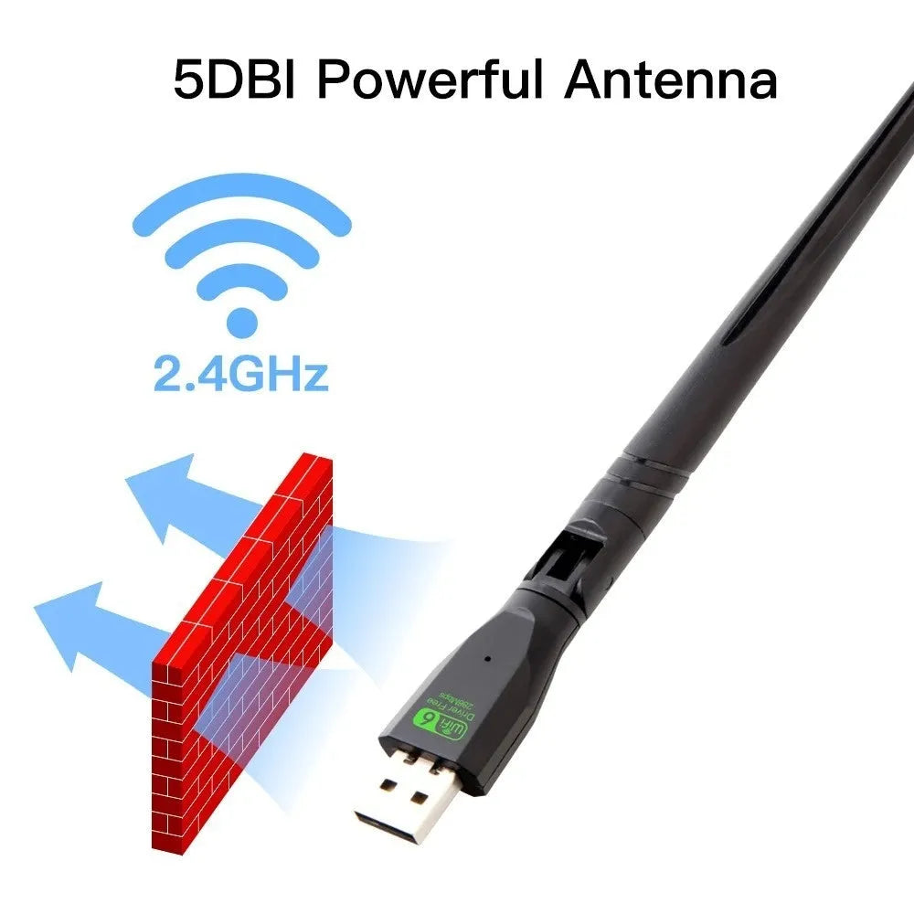 Black USB WiFi6 wireless network card with driver-free operation