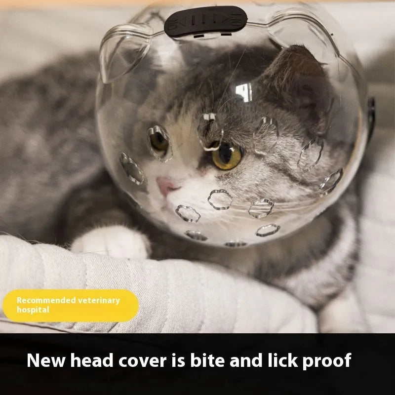 Cat head cover and four booties set for anti-bite, anti-scratch and anti-licking grooming in small and large sizes