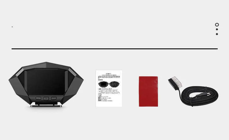 Black P1 model car head-up display unit with LCD screen, OBD cable, and anti-slip pad.