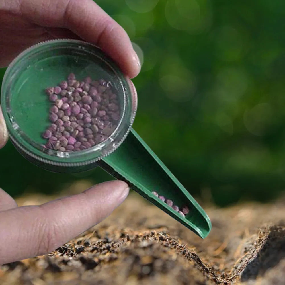 5-speed adjustable plastic seed sower, green and transparent, approx. 12cm x 6cm, 19g, for small seeds