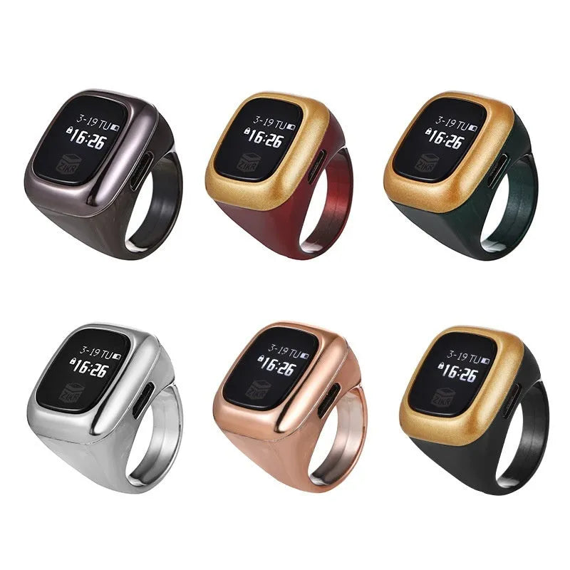 Al-fatiha Zikr electronic prayer counter with LCD display in various colours and sizes.
