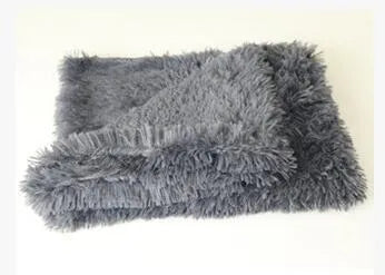 Soft plush dog blanket for kennel in grey colour showing wool polyester material