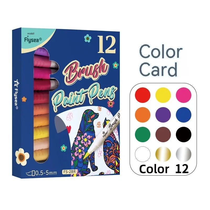 Set of soft head gouache marker pens for pressure-free hand accounting and card art in multiple colours
