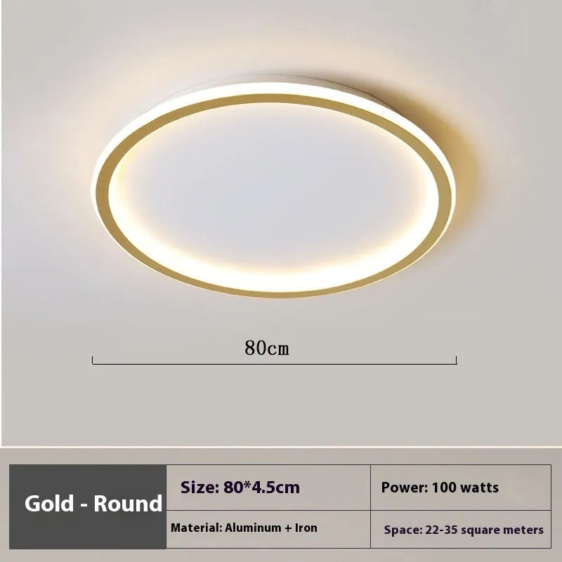 Modern minimalist bedroom ceiling lamp in black, gold or white finish with LED lighting and stepless dimming