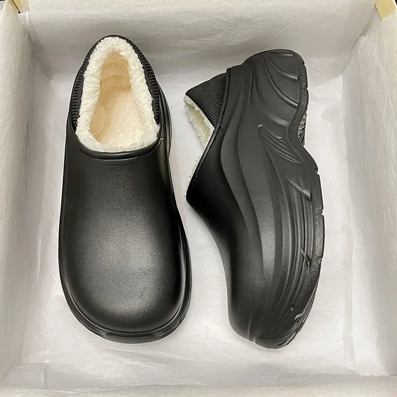Women's snow boots with heel wrap platform, fleece lining, EVA sole, black colour
