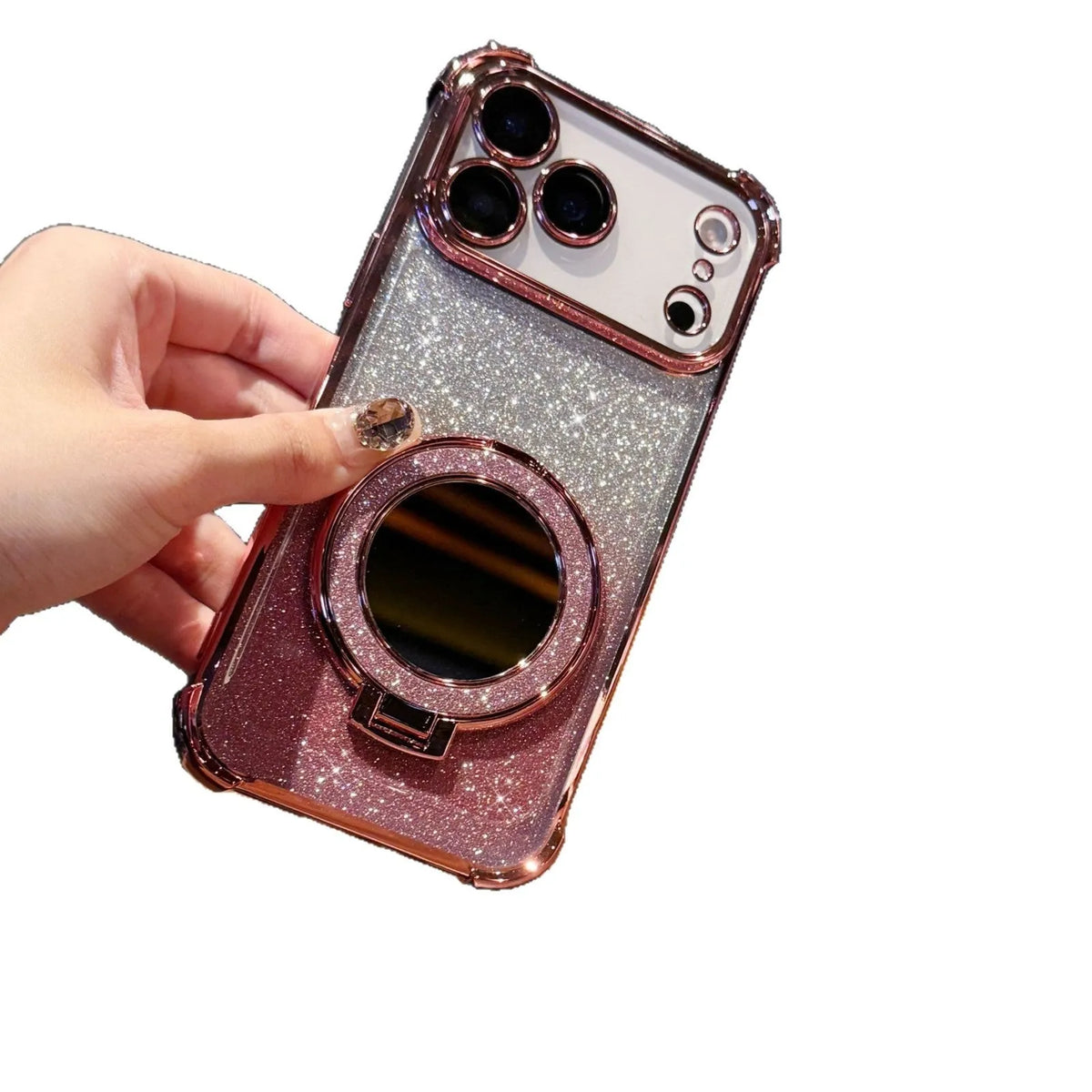 Glitter mirror magnetic bracket TPU phone case for iPhone 17 series in gradient flash mirror colours