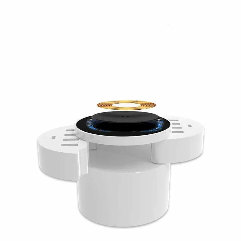Ceramic white circular wireless charger with cable and international adapters for EU UK US outlets