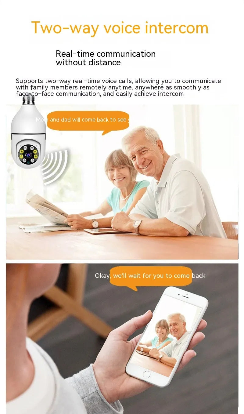 Wireless wifi bulb security camera with 1080p night vision for indoor and outdoor monitoring