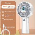Outdoor portable USB rechargeable handheld fan with three plastic blades, available in multiple colours and cartoon designs