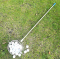 Handheld stainless steel golf ball picker retriever tool in metal colour.