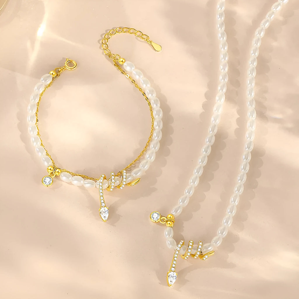 Women's snake zodiac beaded bracelet in 925 silver with electroplated gold or white finish