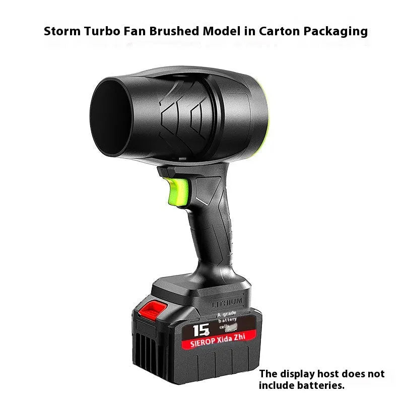 21V lithium turbo dusting machine with battery, charger, and sections in plastic box