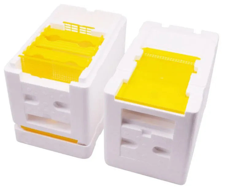 Three white EPS foam mini delivery boxes for beehive beekeeping tool set.