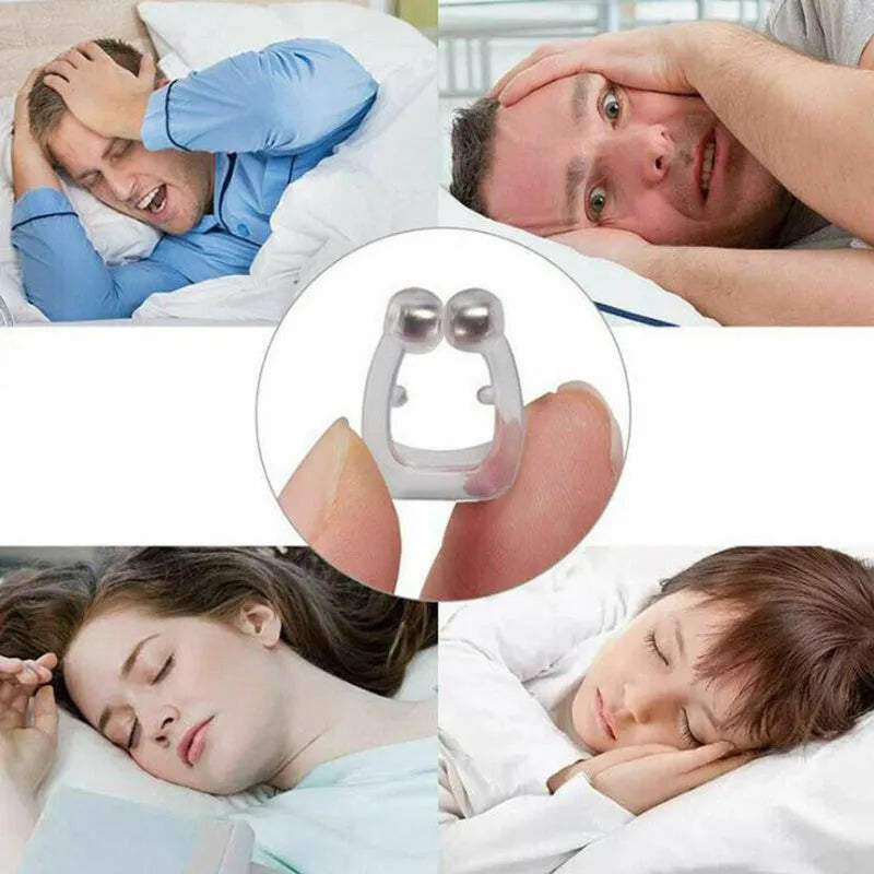 White mini magnetic anti-snoring silicone nose clip with transparent plastic storage box