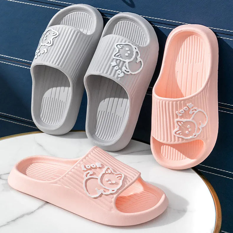 Cat-themed platform slippers with thick EVA sole in multiple colour options