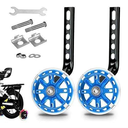 Set of children glow auxiliary bicycle wheels in black with metal bracket for 12-20 inch bikes