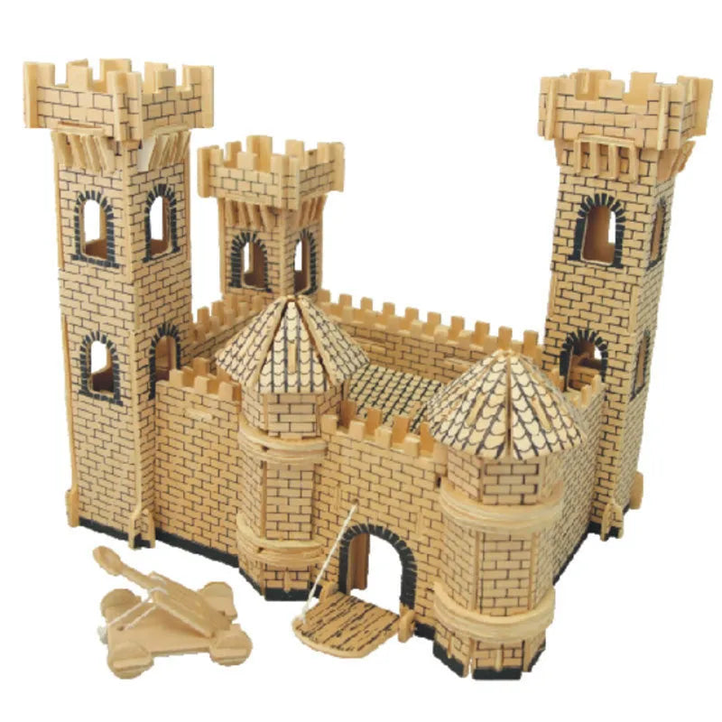 Flat pack wooden 3D puzzle with laser-cut birch plywood pieces in picture colour