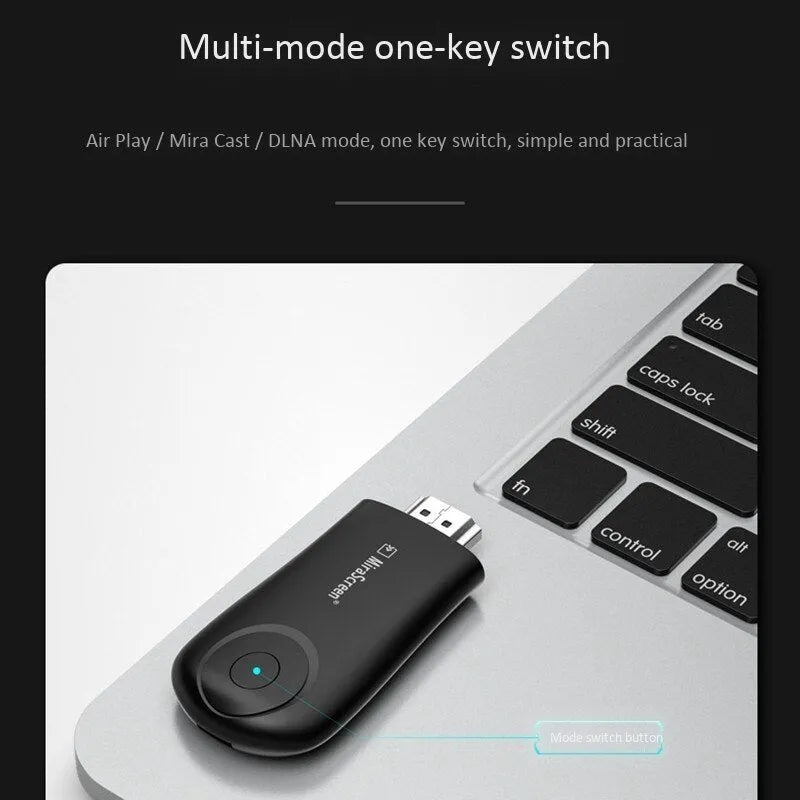 Black wireless HDMI screen mirroring device for smartphone to TV display