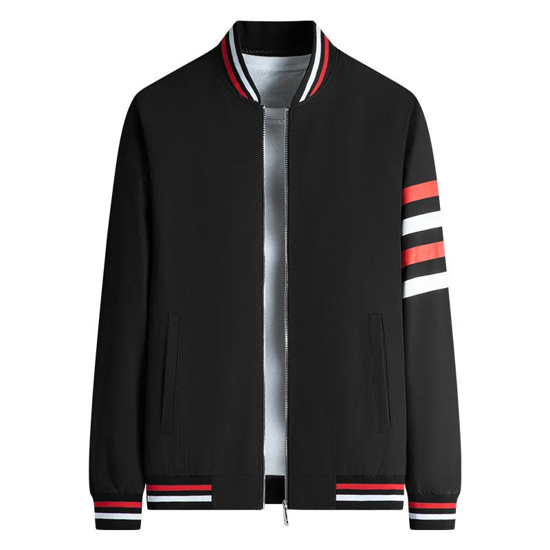 Men's fall jacket with baseball collar, long sleeves, in khaki colour, polyester fabric