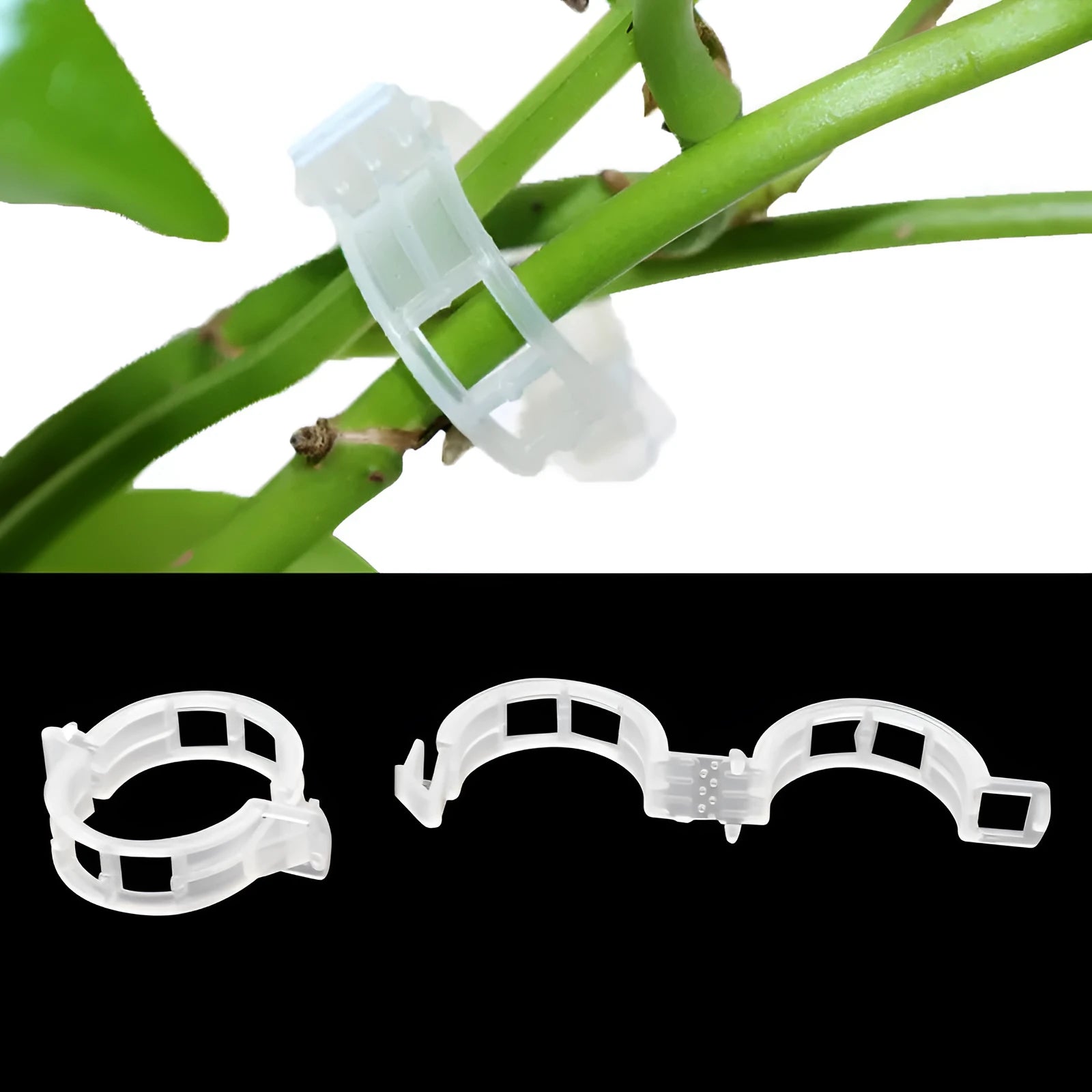 50 plastic garden plant support clips in assorted colours for tomato and flower stems