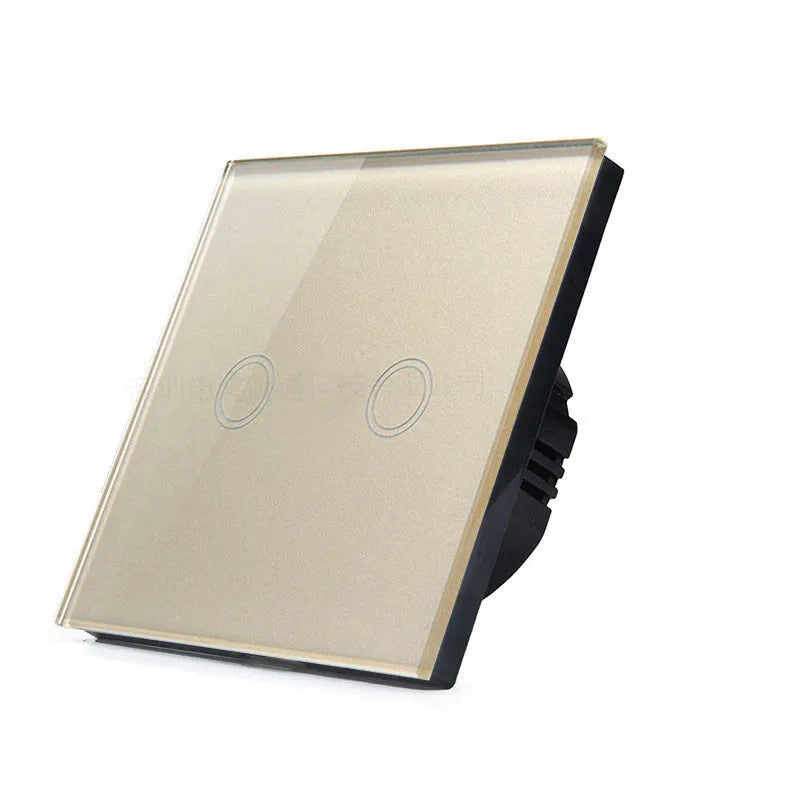 86 type touch switch with tempered glass panel in black, golden, and white colour options