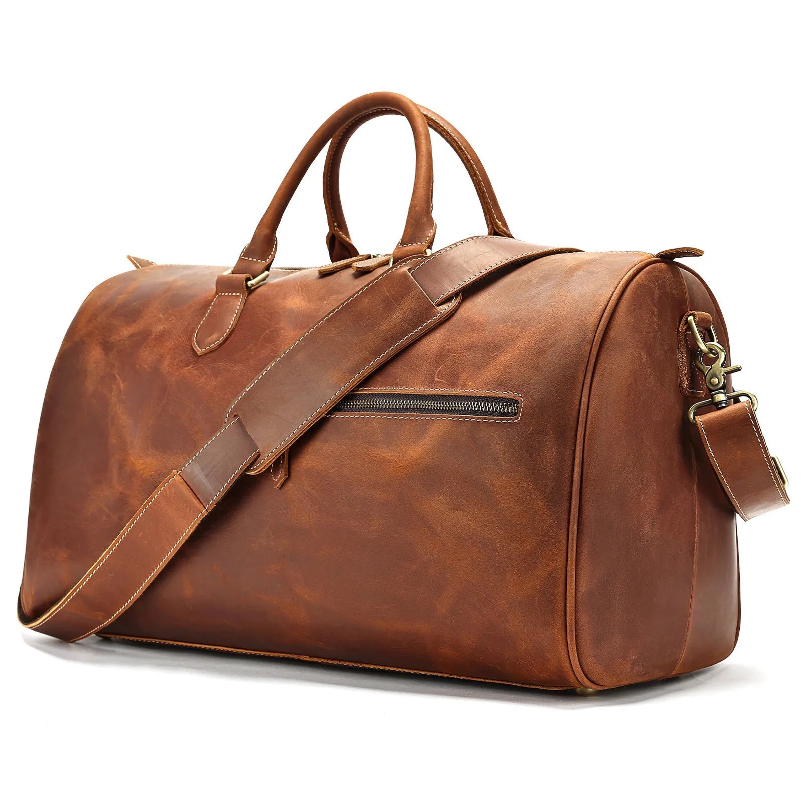 Genuine leather men's crossbody bag with vintage design and large 48.3cm width dimensions
