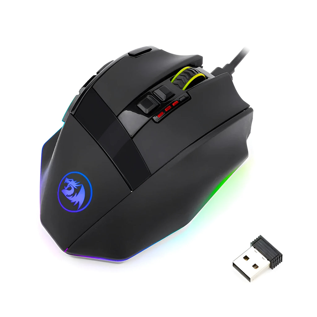 Black Redragon M801P wireless gaming mouse with nine buttons and ergonomic right-handed design