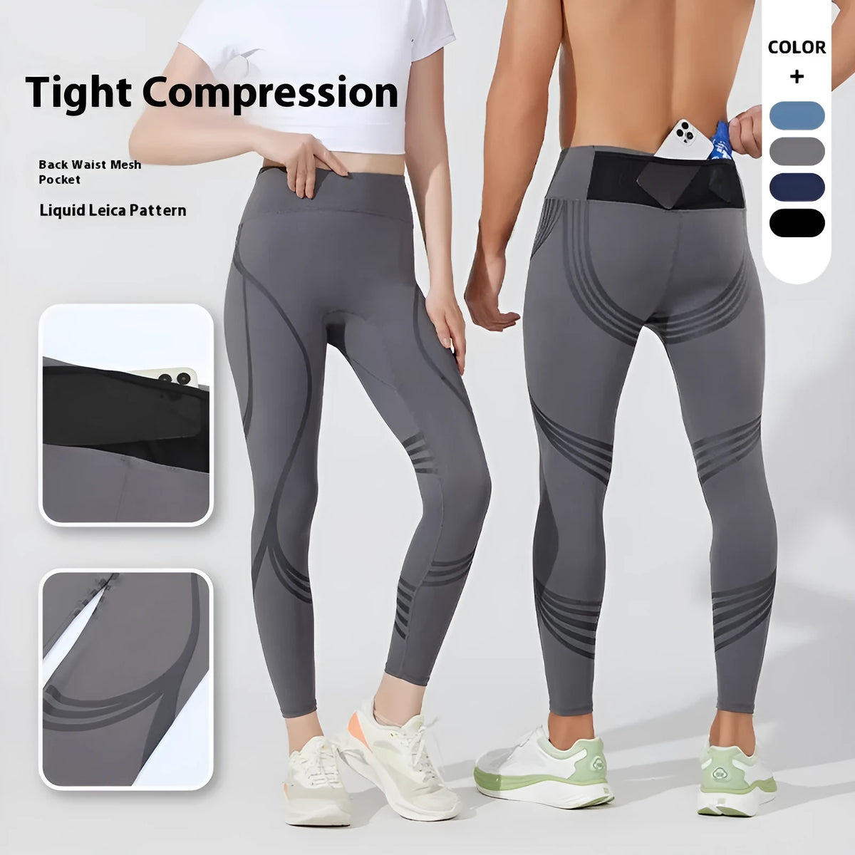 Men's and women's yoga pants sports tight trousers in polyester fibre, sizes S to XXL, black navy grey light blue