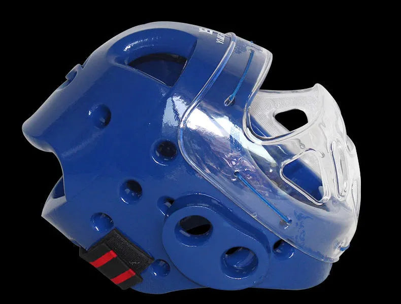 Karate helmet in three colours - white, blue and red - for boxing head protection equipment