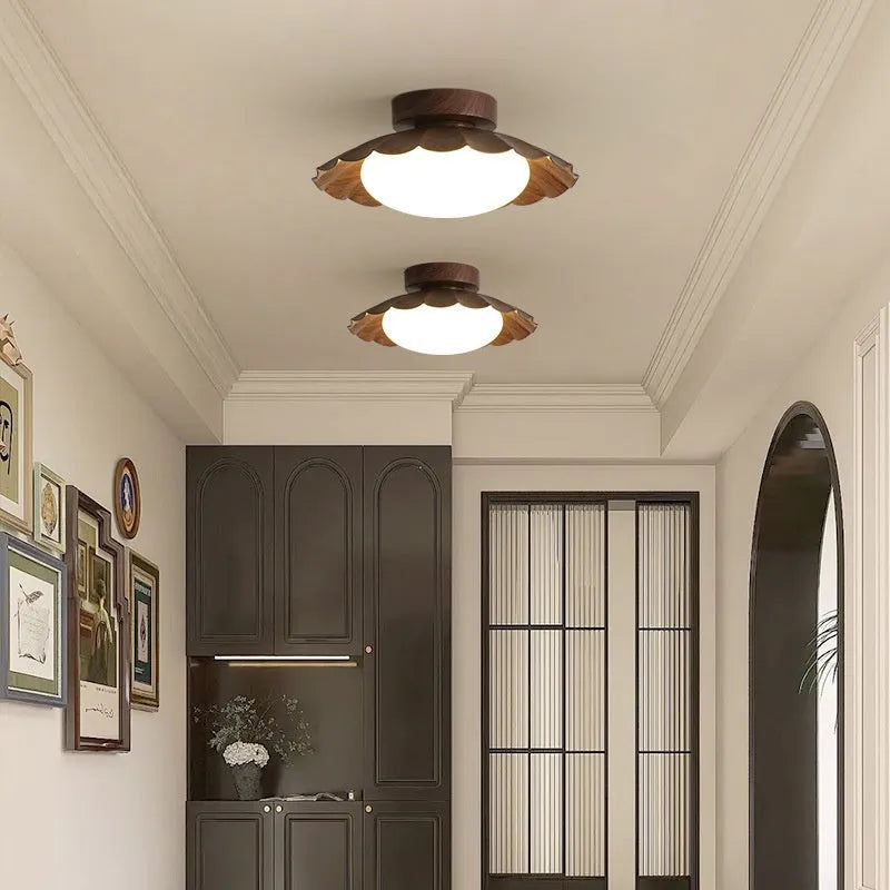 Mid-ancient silent balcony LED ceiling light round 25cm in beige with iron and acrylic shade