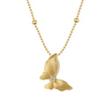 Gold-tone 925 silver butterfly necklace with frosted antique-style pendant on a clavicle chain