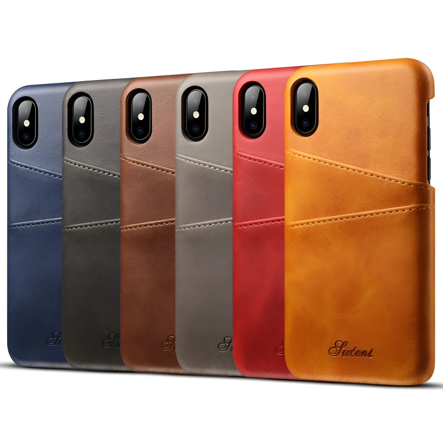 Slim black PU leather wallet phone case open to show two internal card slots and a felt lining.